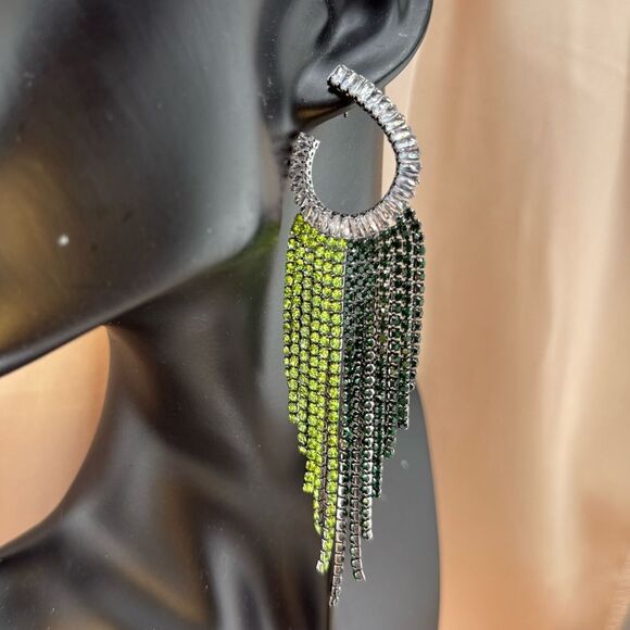 Glam Green & Black Crystal Fringe Earrings — Luxe Statement Jewelry - Picture 11 of 11